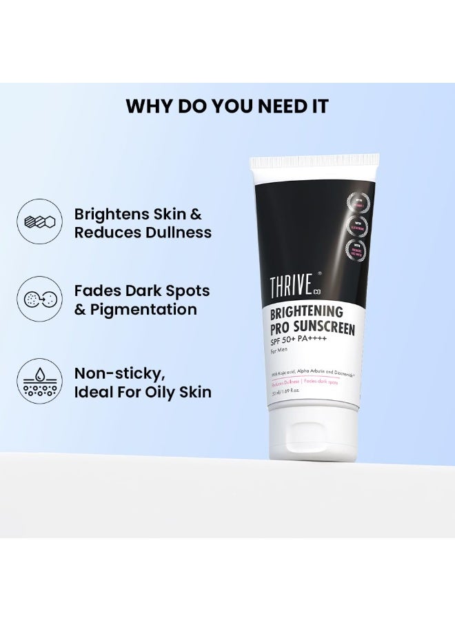 ThriveCo Brightening Pro Sunscreen for Men | SPF 50+ Pa++++ | Zero White Cast | Kojic acid, Vitamin C & Diacnemide™ | Non-sticky & Anti-Ageing | Boosts Collagen, Fades Dark Spots & Wrinkles | 50ml - Image 2